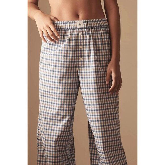 The Wren Boxer Pants Blue Brown Gingham L - Picture 1 of 4